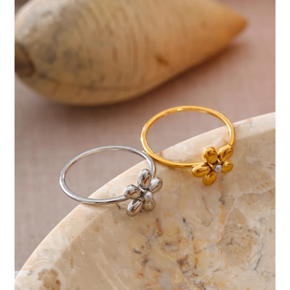18K Gold Plated Flower Ring Stainless Steel