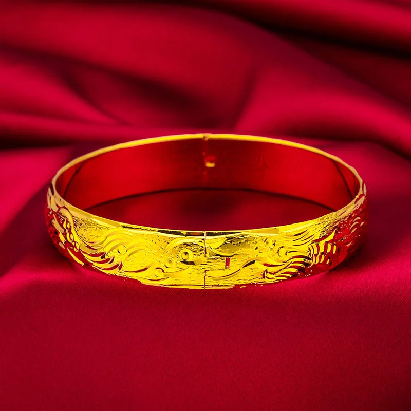 24K Gold Dragon Vintage Phoenix Clasp Bangle