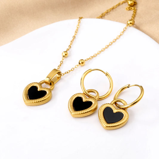 Black Shell Heart Jewelry Set