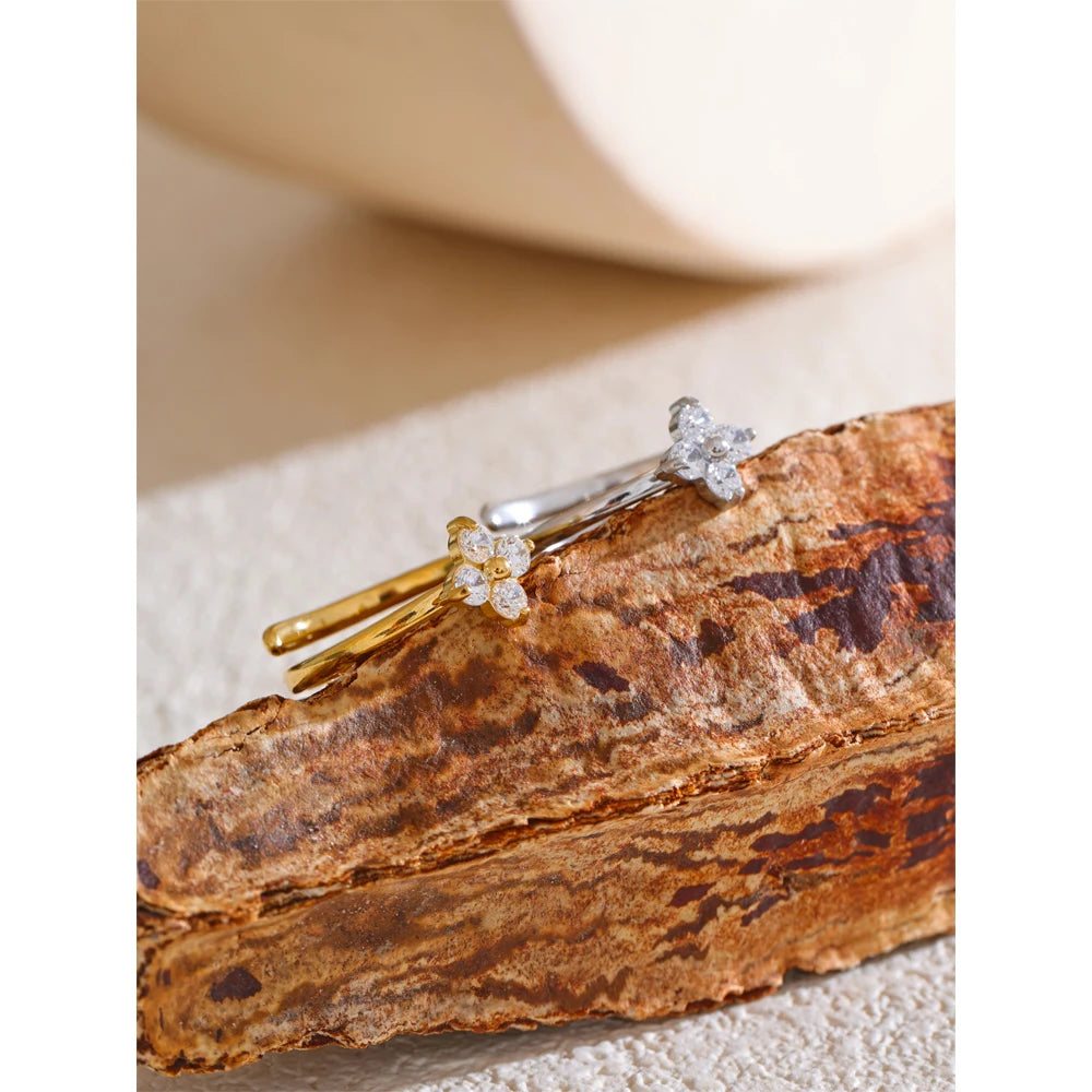Gold Plated Flower Adjustable Ring Stainless Steel Vintage