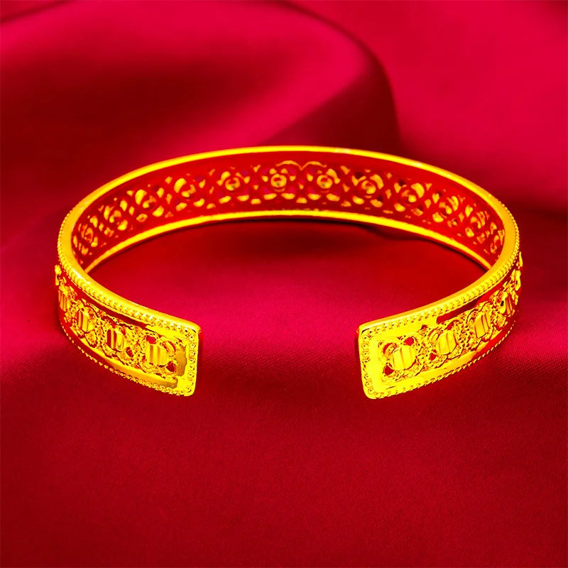 24K Gold Leaf Diamond Open Bracelet