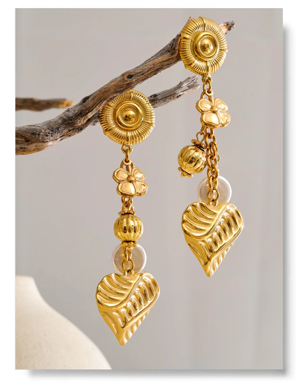 Gold Plated Heart Drop Stainless Steel