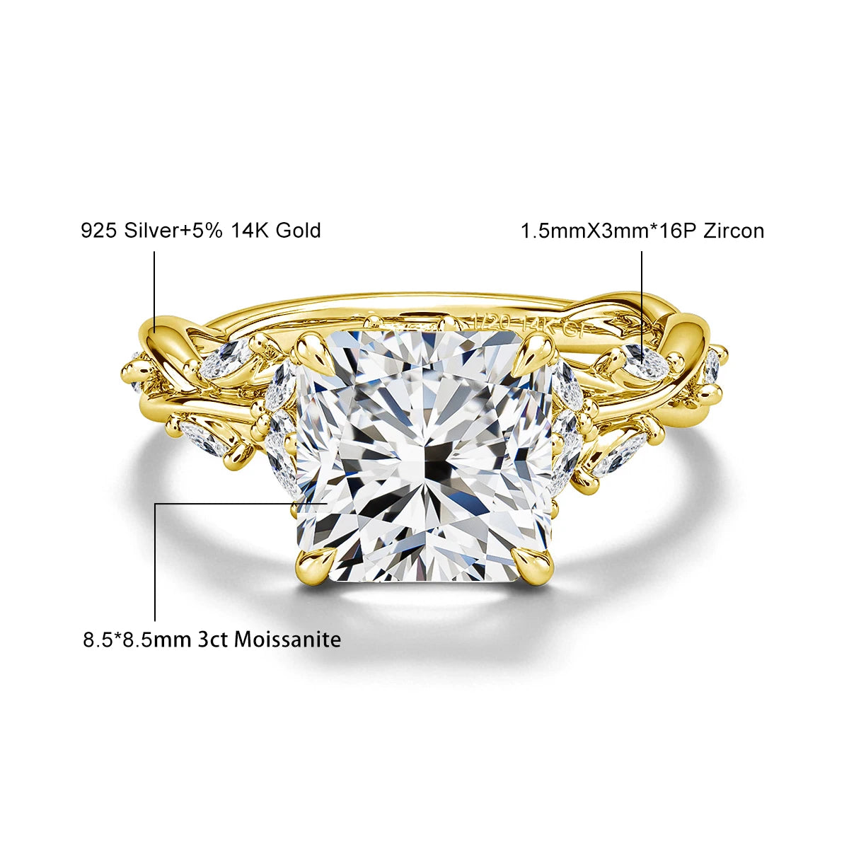3CT Gold Moissanite Ring