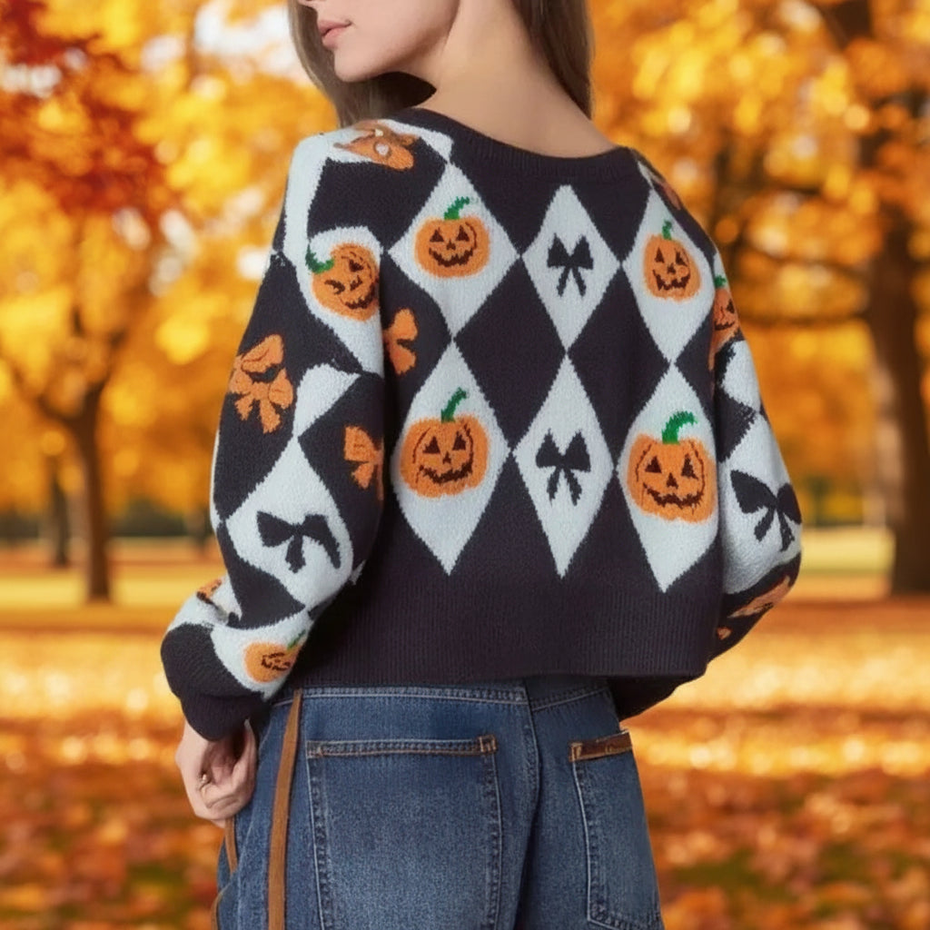 Halloween Print Knit Pullover Sweater