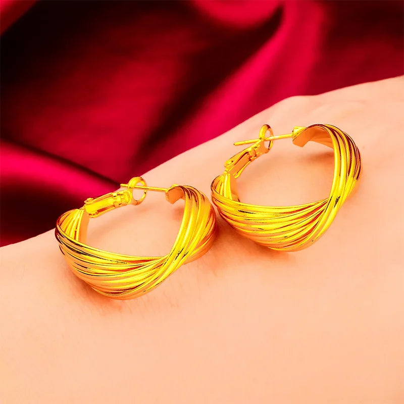 24K Gold Hand Twisted Hoop Earrings