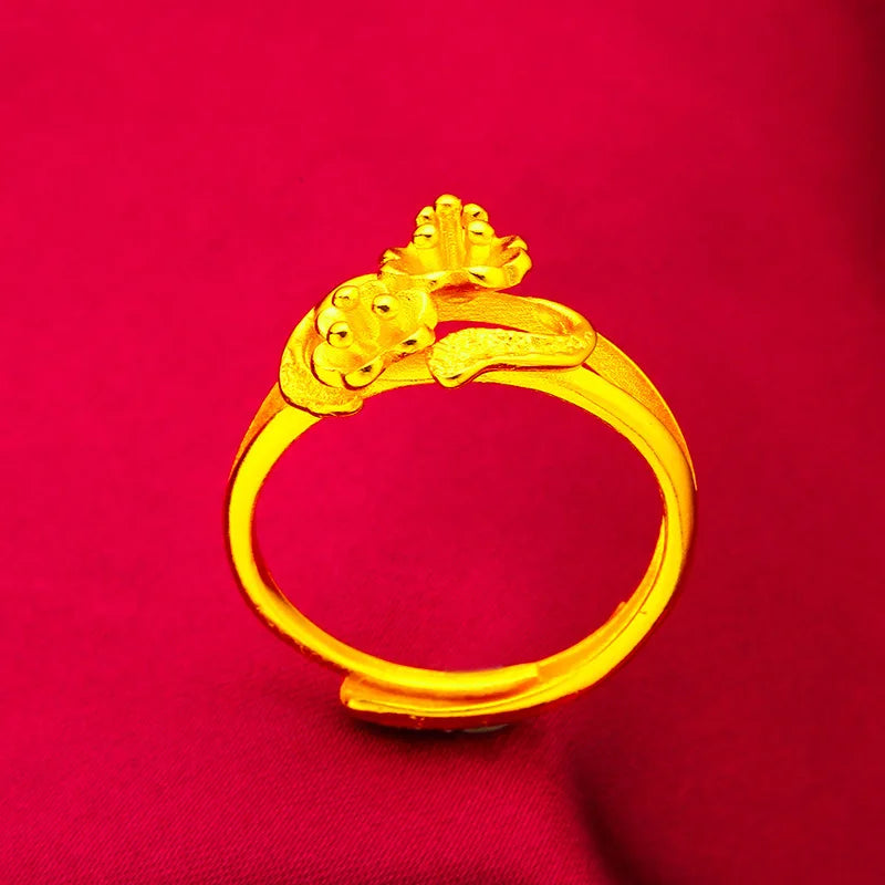 24K Gold Flower Matte Open Ring