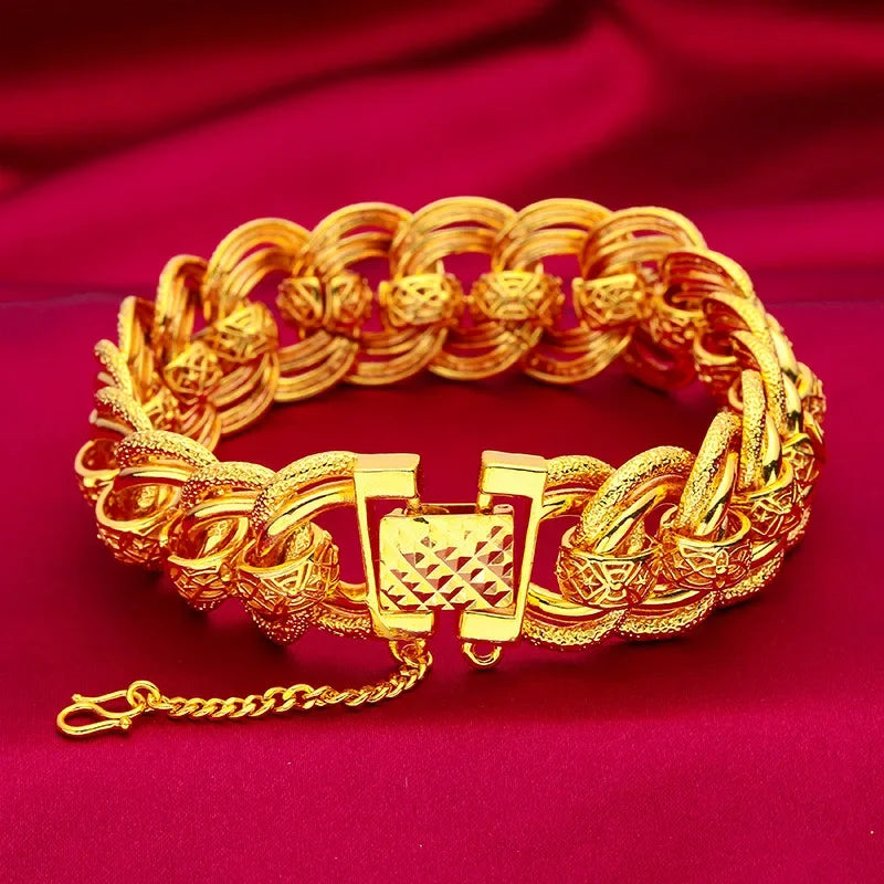 24K Gold Wide Chain Bracelet