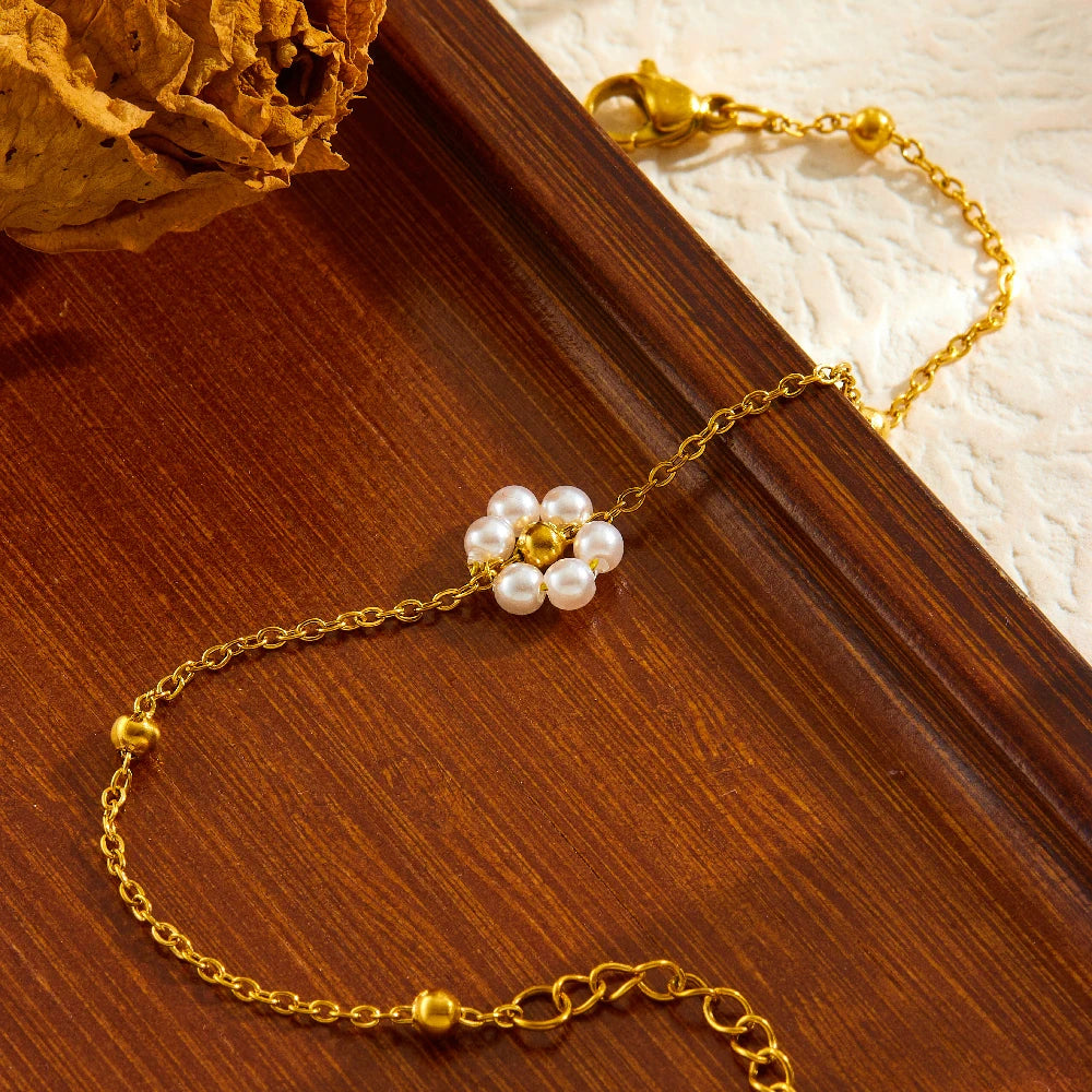Pearl Flower Jewelry Set Stainless Steel