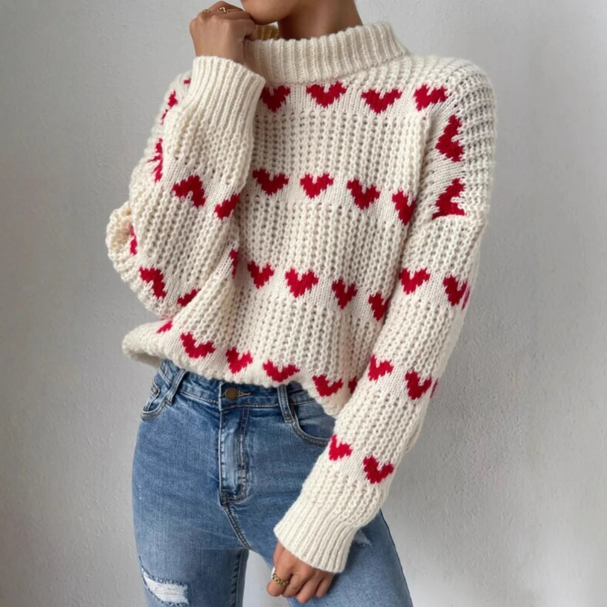 Women’s Loose Heart Knit Sweater