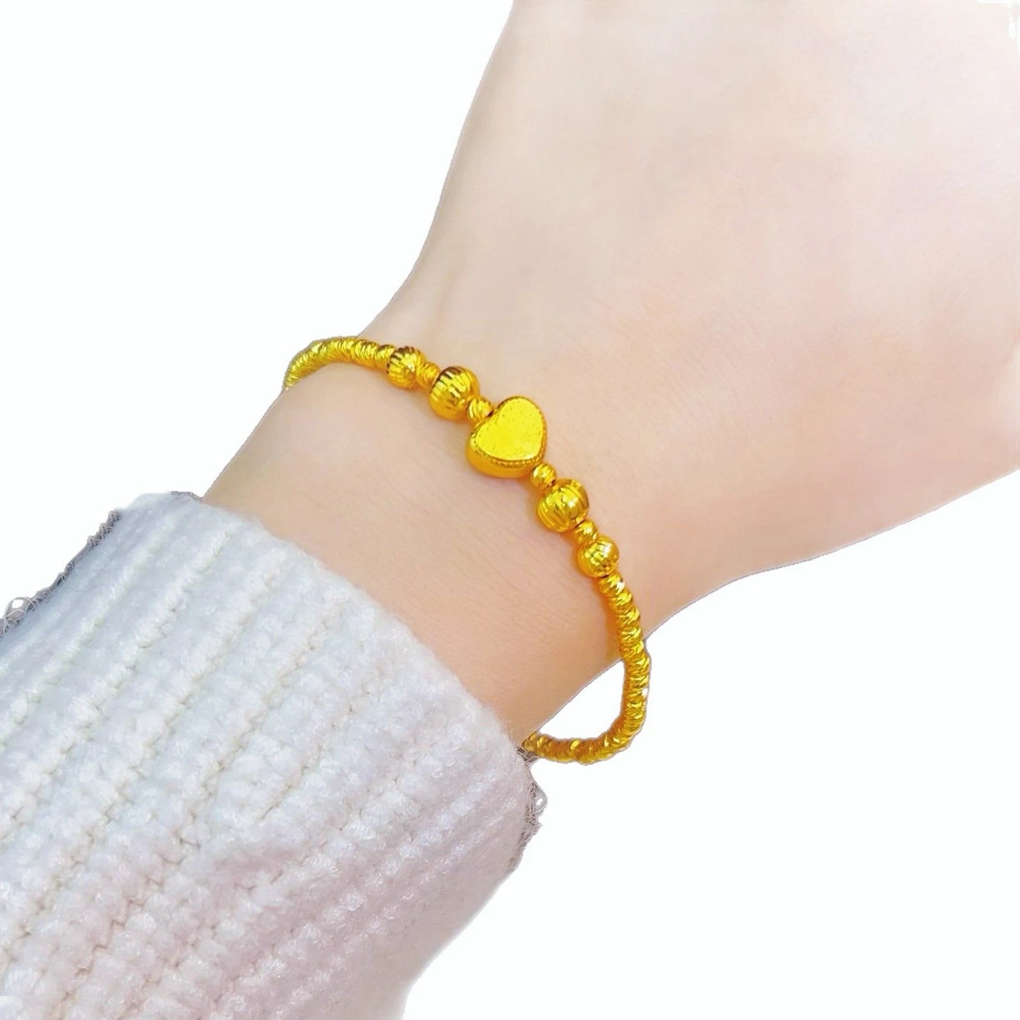 24K Gold Filled Dragon Scale Heart Elastic Bracelet for Women Stretch Bangle Shiny
