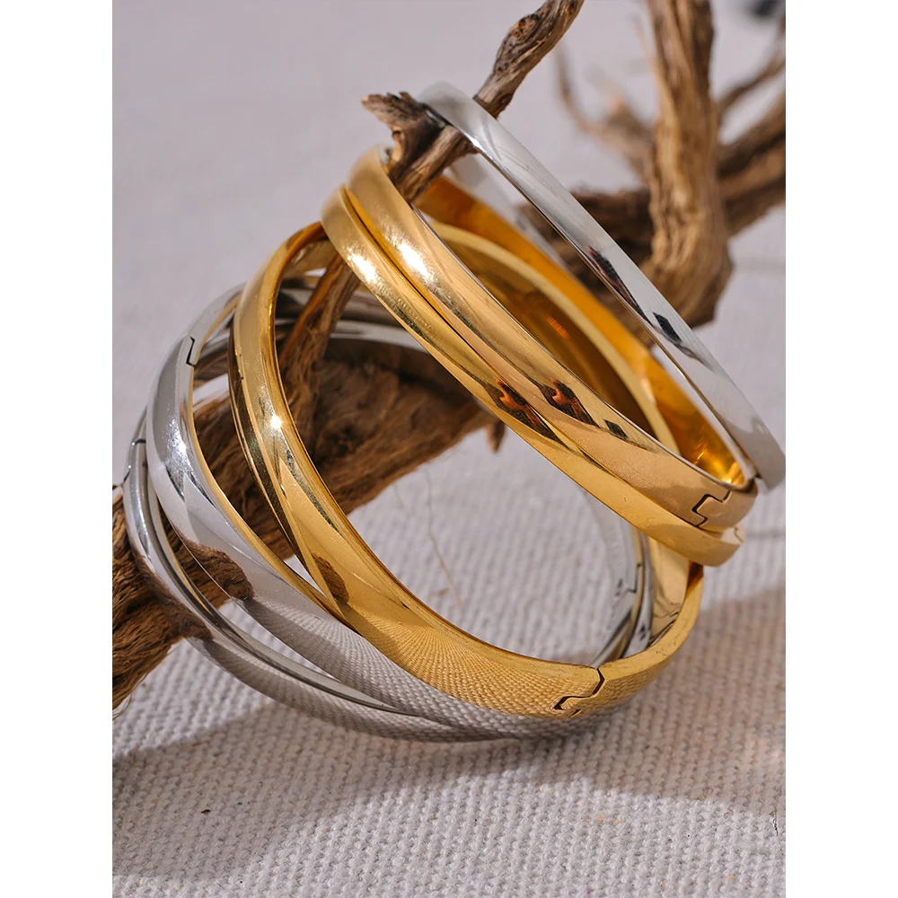 Minimalist Vintage Gold Stainless Steel Bangle Waterproof