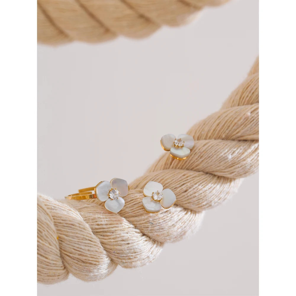 Shell Flower Jewelry Set Waterproof Gold Tone Stainless Steel