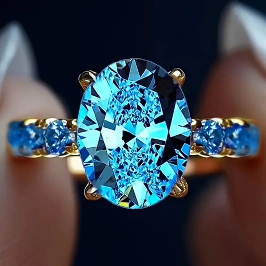 Blue Cubic Zirconia Geometric Vintage Ring