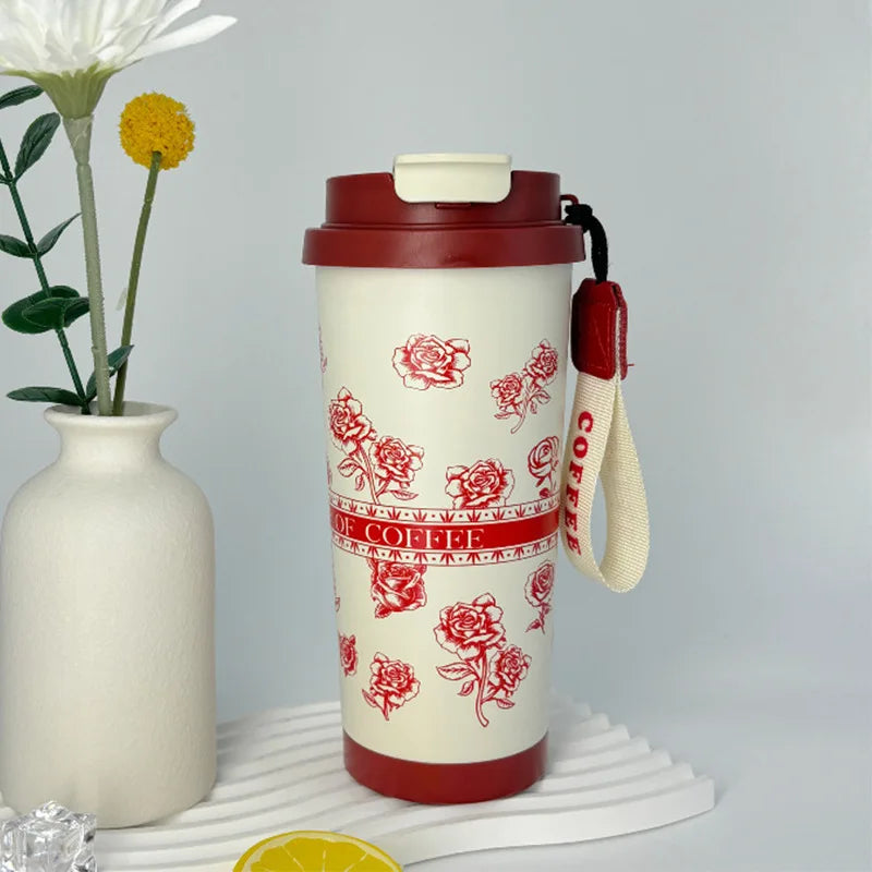Flower Print Stainless Steel Insulated Travel Mug