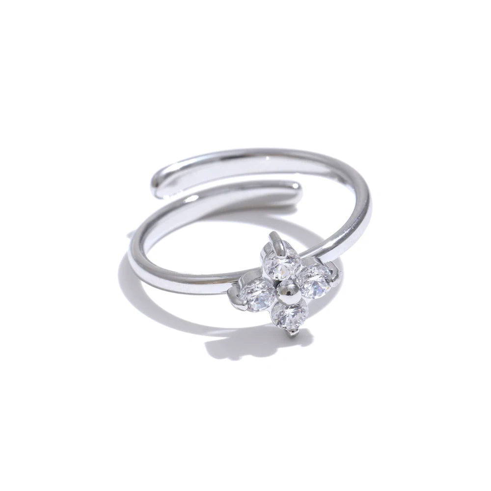 Gold Plated Flower Adjustable Ring Stainless Steel Vintage
