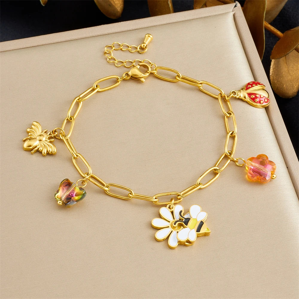 14K Gold Plated Bee Jewelry Set Stainless Steel