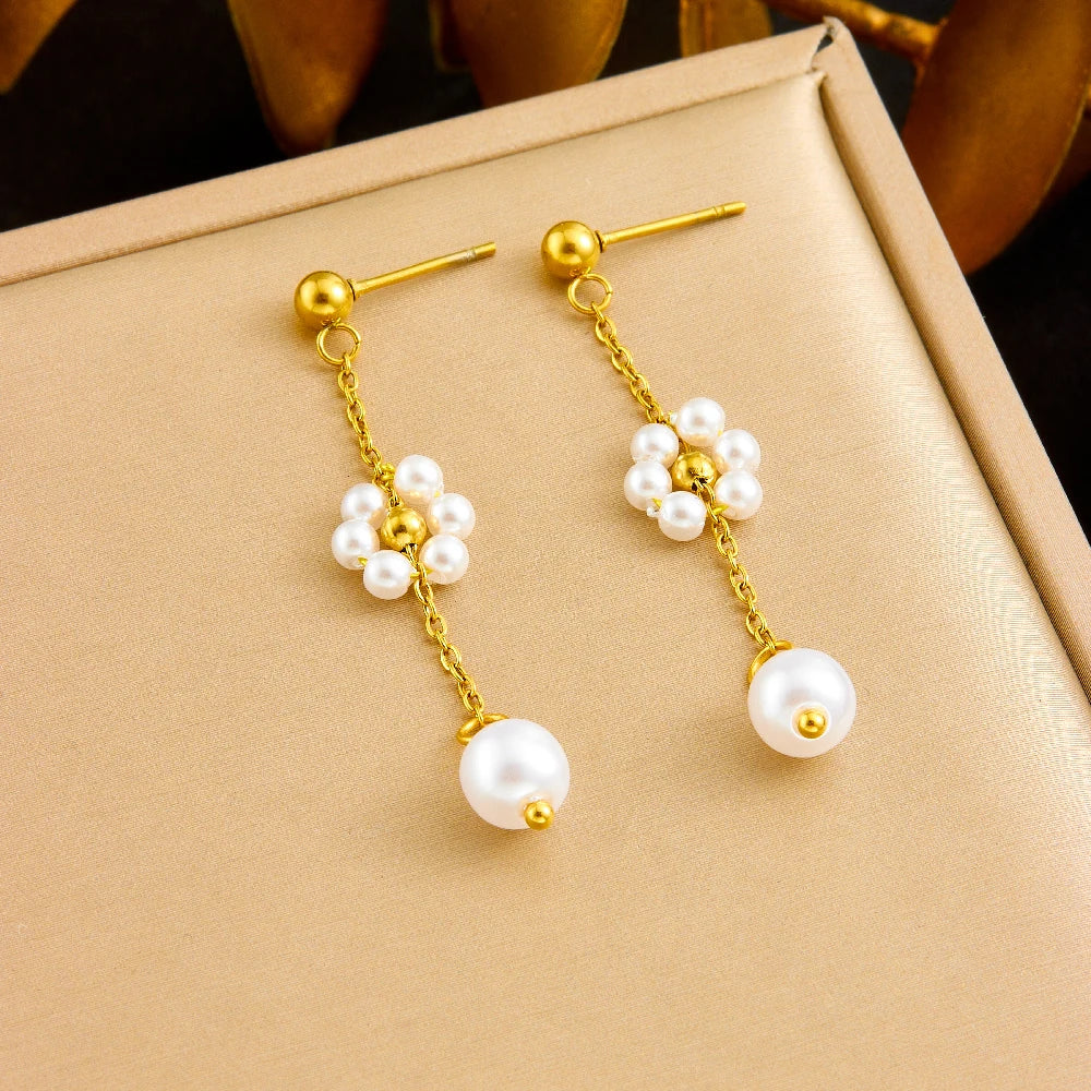 Pearl Flower Jewelry Set Stainless Steel