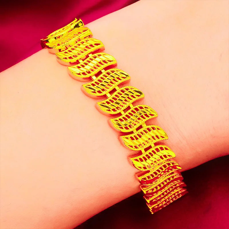 24K Gold Hollow Chain Bracelet Smooth S-Clasp