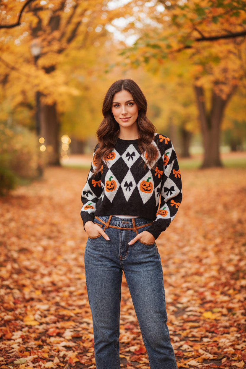 Halloween Print Knit Pullover Sweater