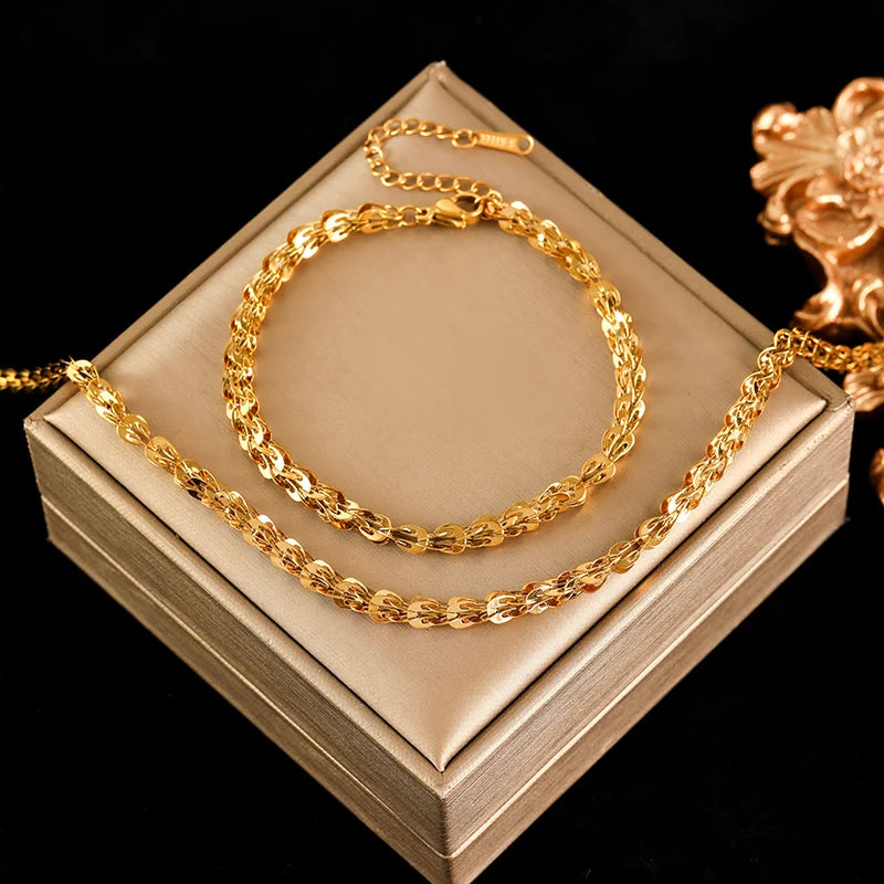 Gold Wheat Chain Jewelry Set
