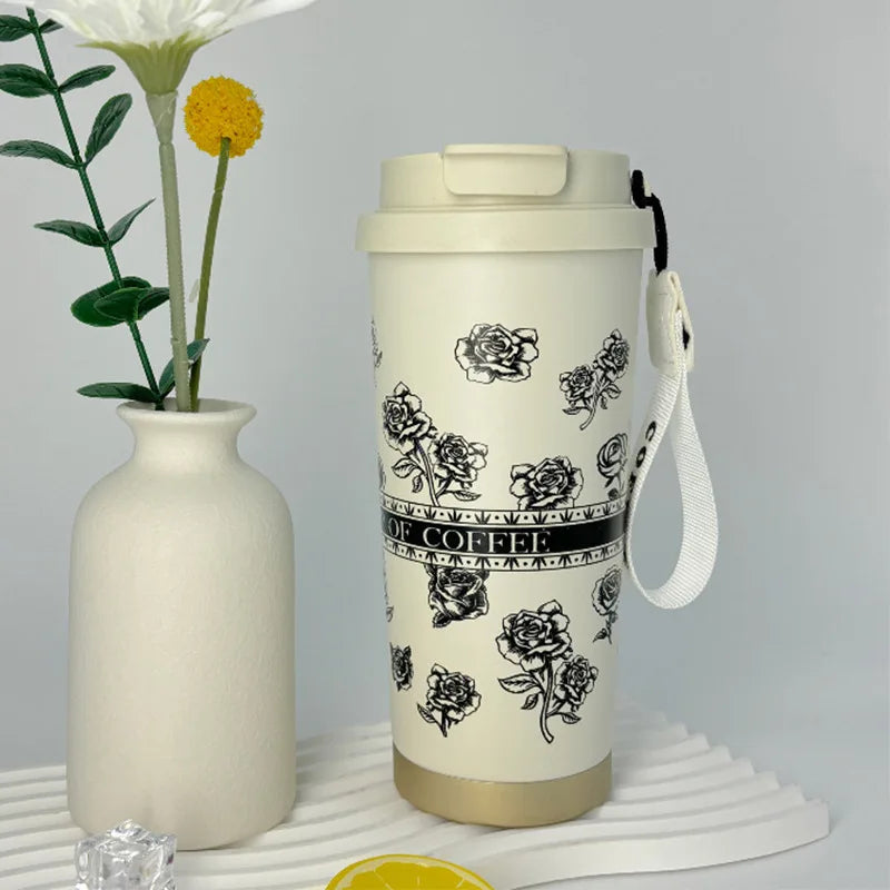 Flower Print Stainless Steel Insulated Travel Mug