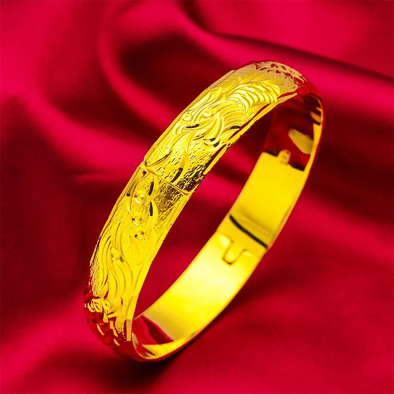 24K Gold Dragon Vintage Phoenix Clasp Bangle