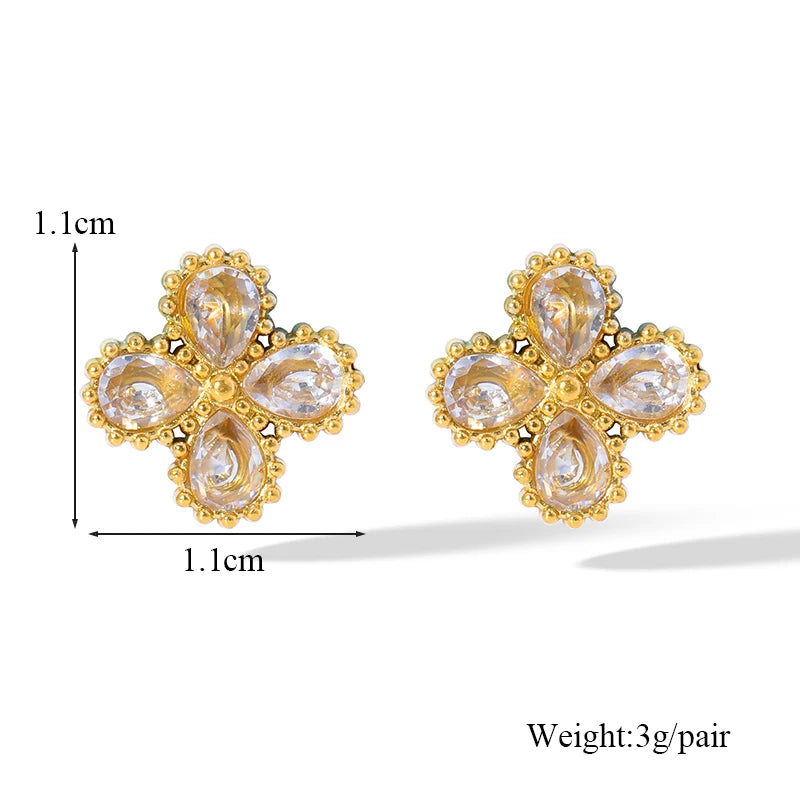 Gold-Tone Flower Zirconia Jewelry Set  Waterproof Stainless Steel