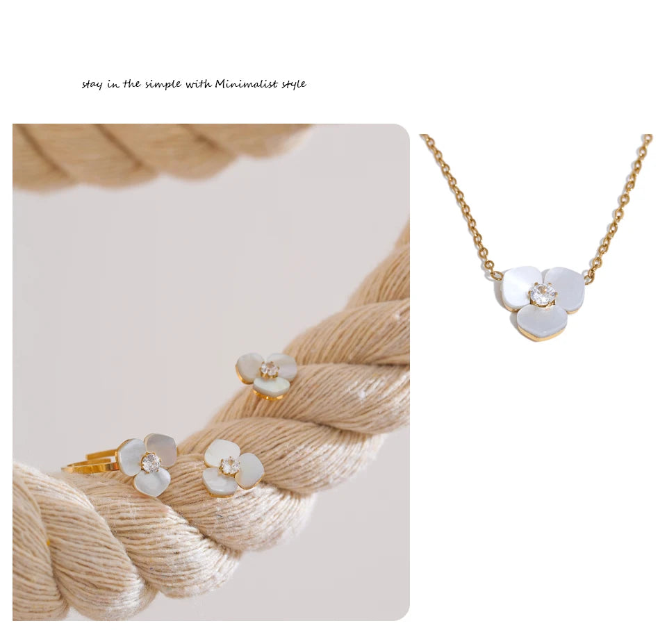 Shell Flower Jewelry Set Waterproof Gold Tone Stainless Steel