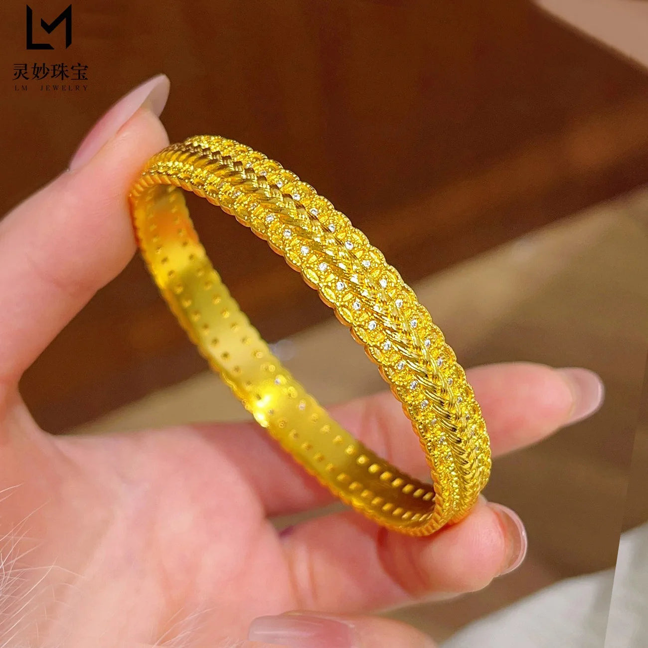 24K Gold Wheat Bangle AU999 Gold Adjustable Bracelet