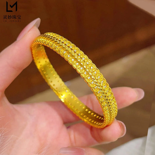 24K Gold Wheat Bangle AU999 Gold Adjustable Bracelet