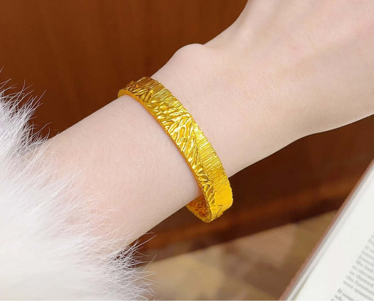 24K Gold Filled Vertical Pattern Cuff Bangle Bracelet for Women Rizhao Jinshan Design