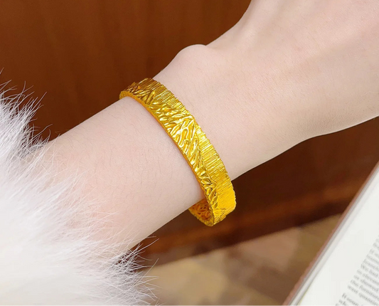 24K Gold Filled Vertical Pattern Cuff Bangle Bracelet for Women Rizhao Jinshan Design