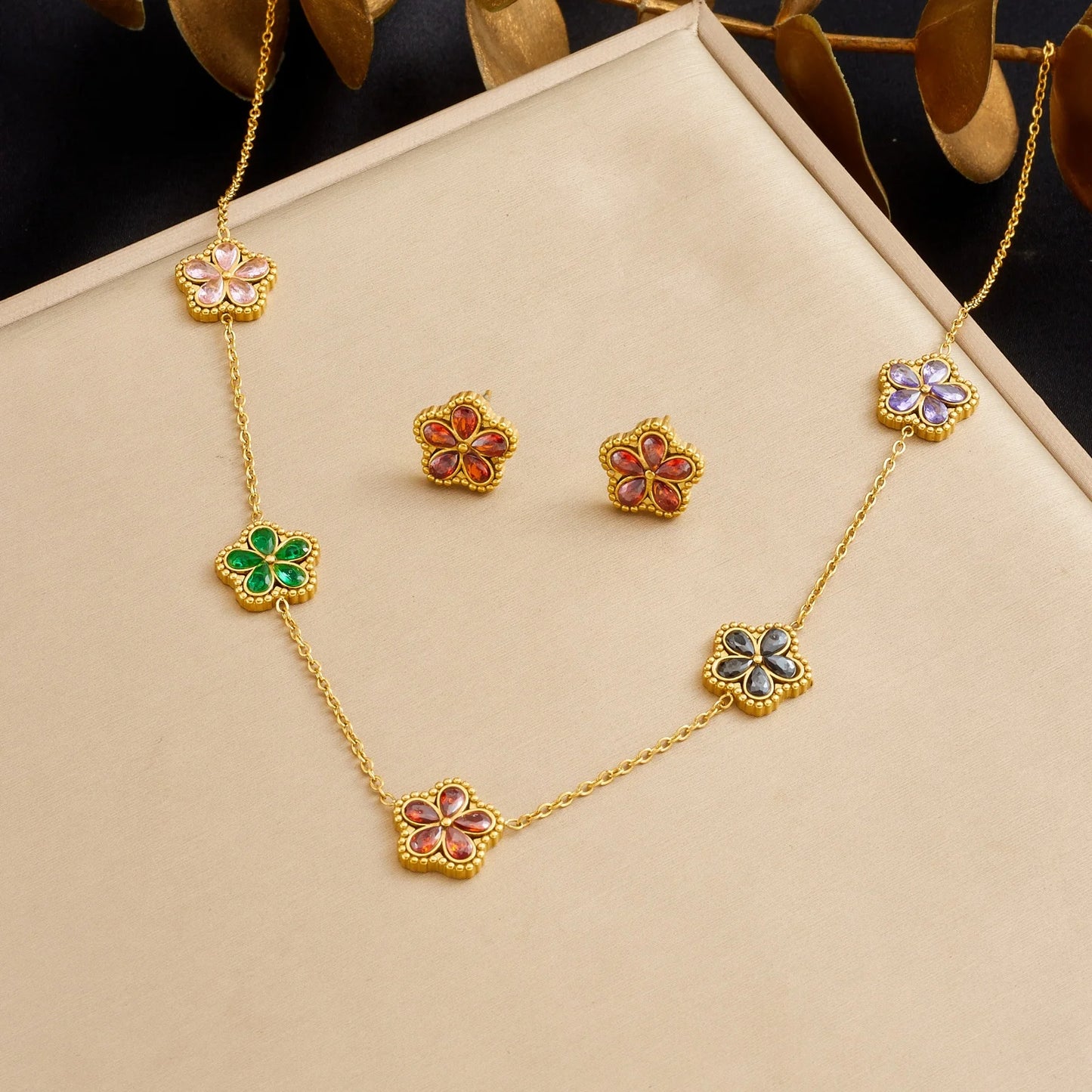 14K Gold Plated Flower Style Stainless Steel