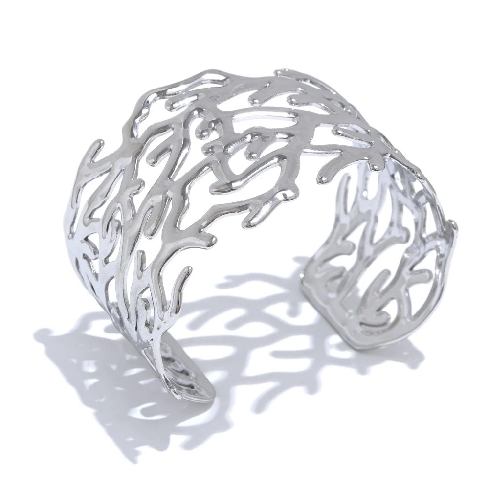 Vintage Twig Wide Cuff Waterproof Stainless Steel Bangle