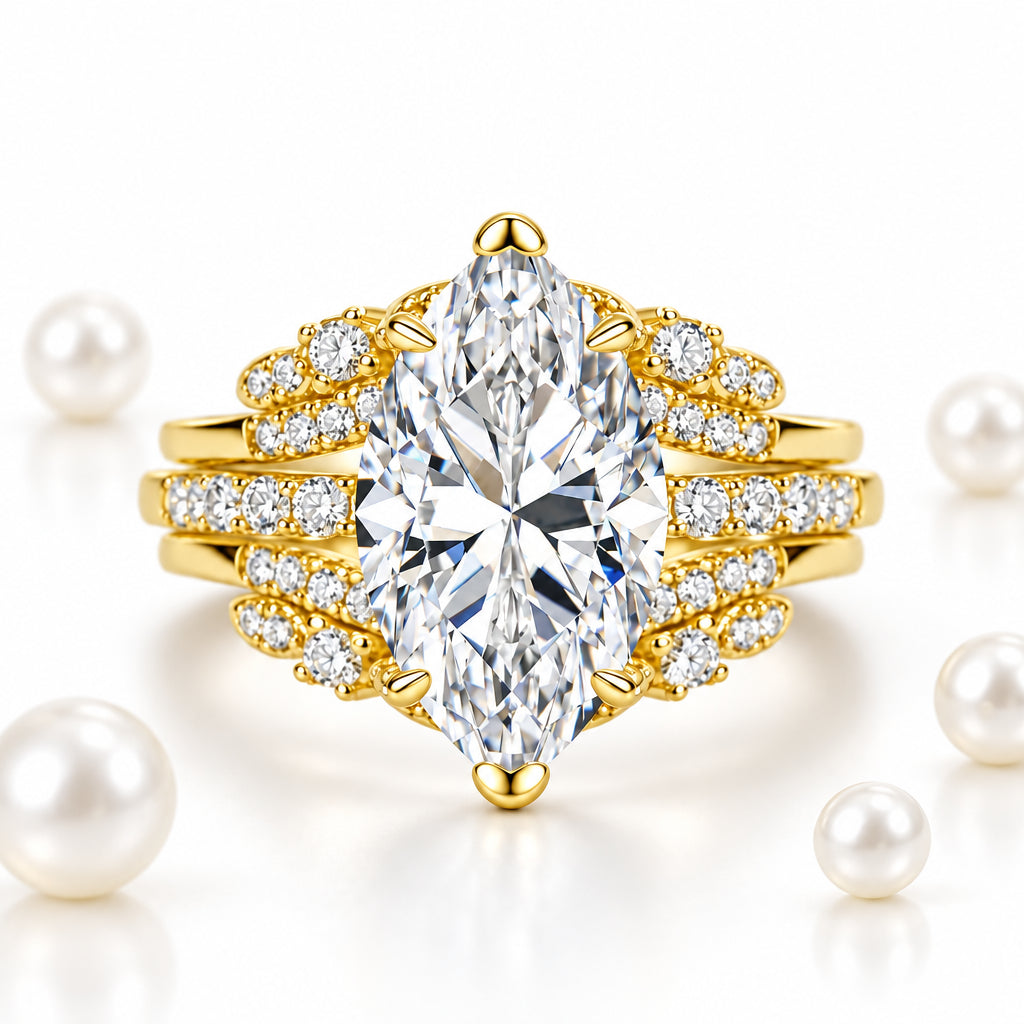 3CT Pear Cut Moissanite Bridal Ring Set