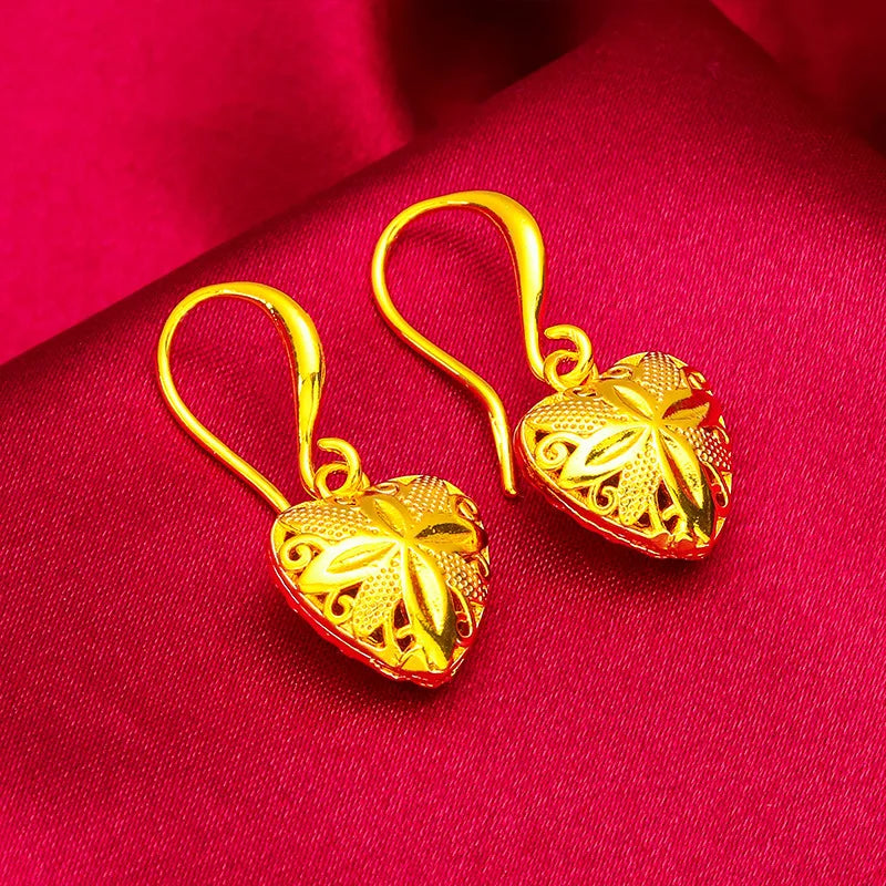 24K Gold Heart Drop Earrings