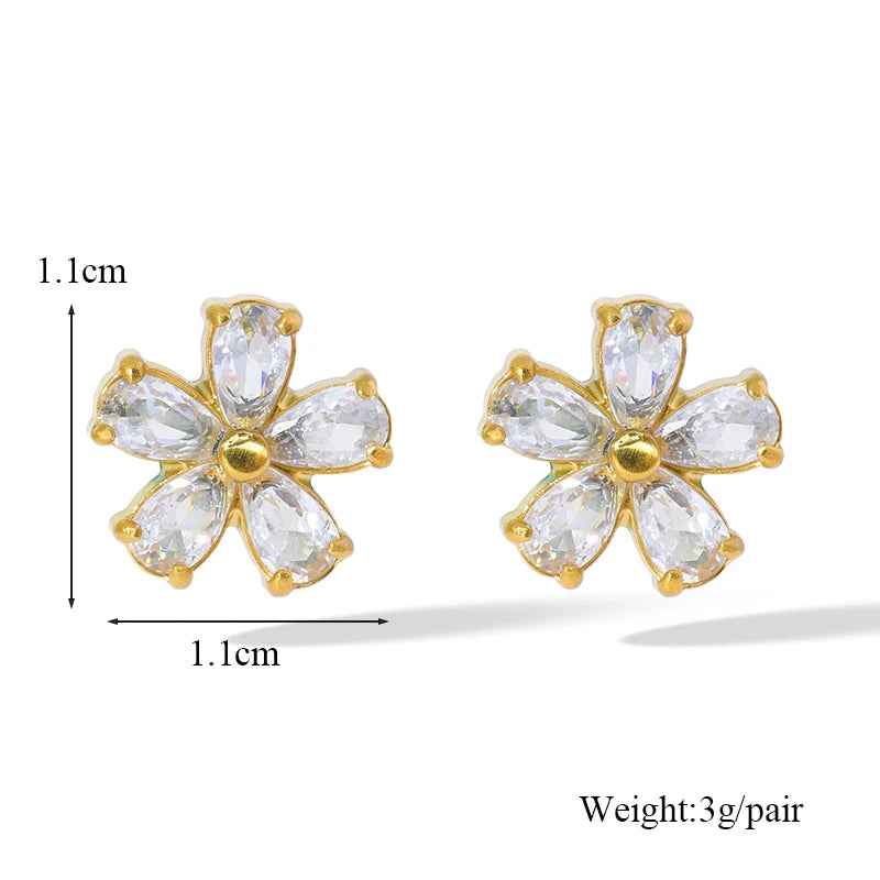 Gold-Tone Flower Zirconia Jewelry Set  Waterproof Stainless Steel