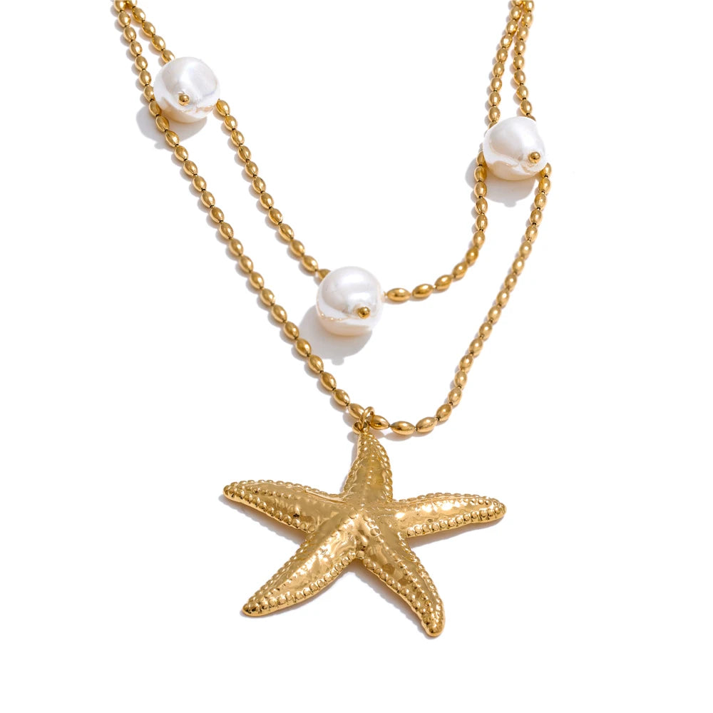 Ocean Double Layer Necklace Gold Plated Stainless Steel Vintage