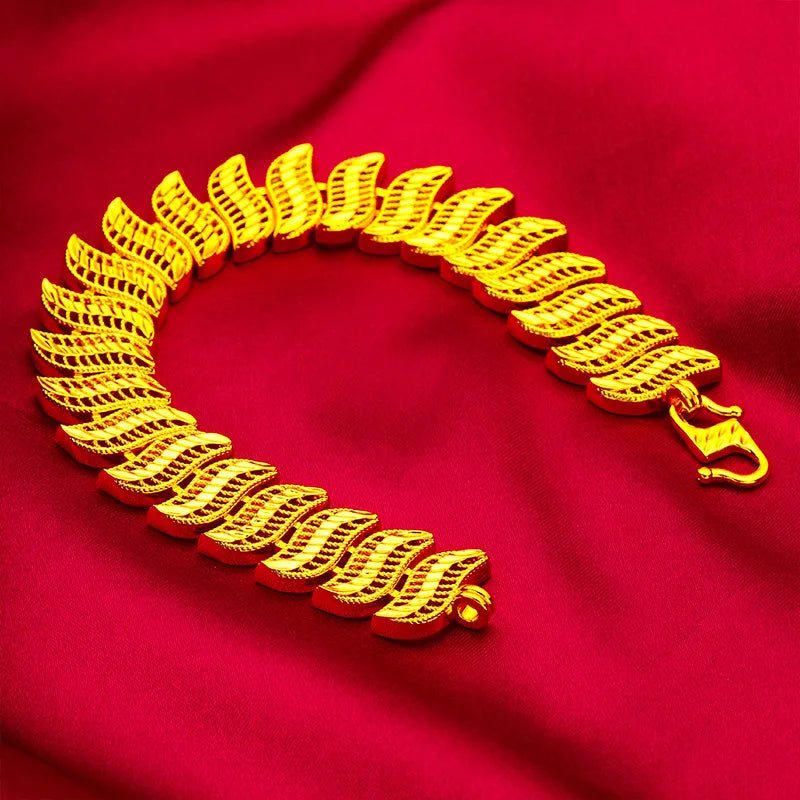 24K Gold Hollow Chain Bracelet Smooth S-Clasp