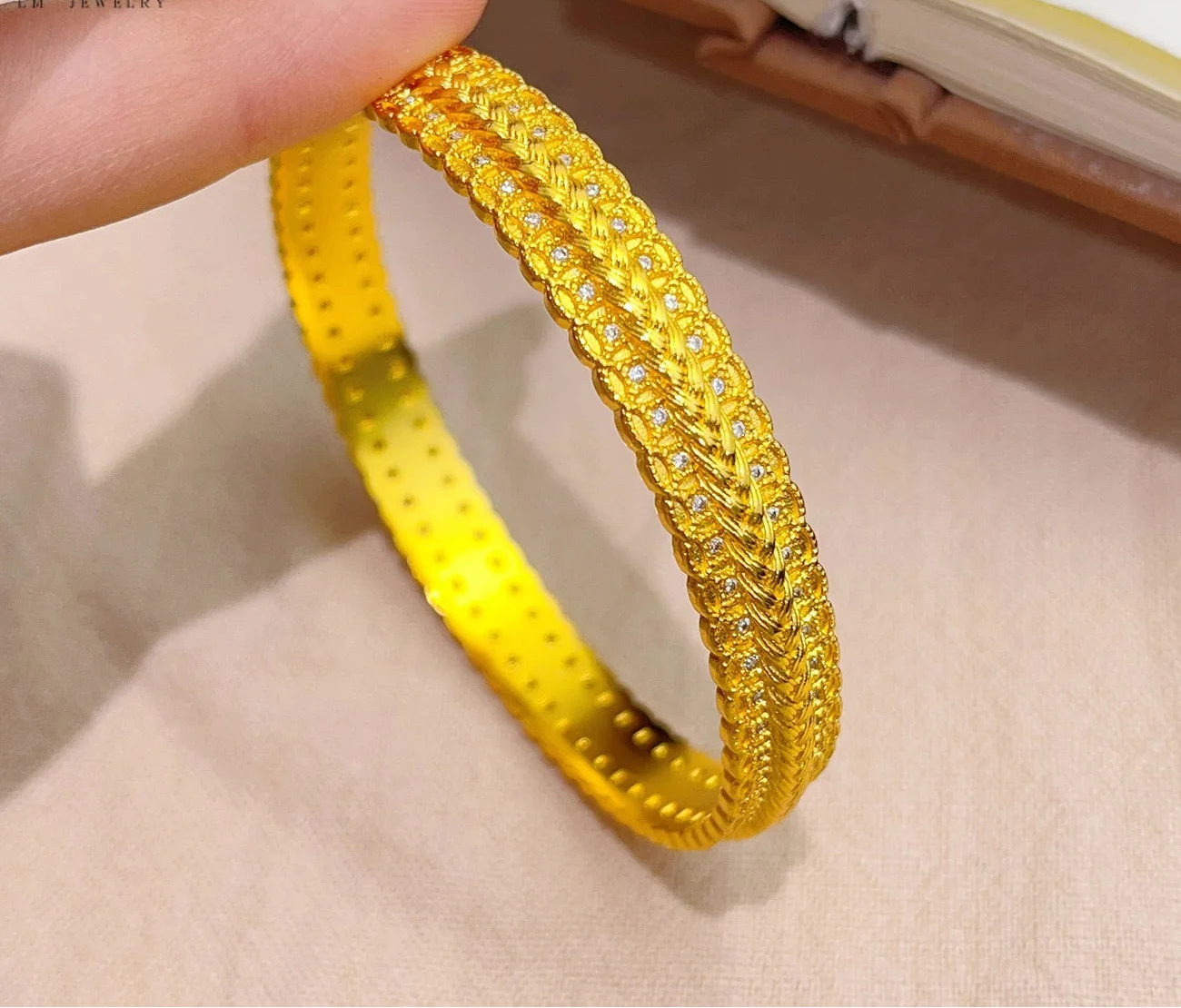 24K Gold Wheat Bangle AU999 Gold Adjustable Bracelet