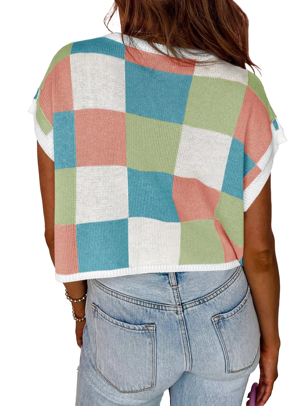 Color Block Checkerboard Knit Crop
