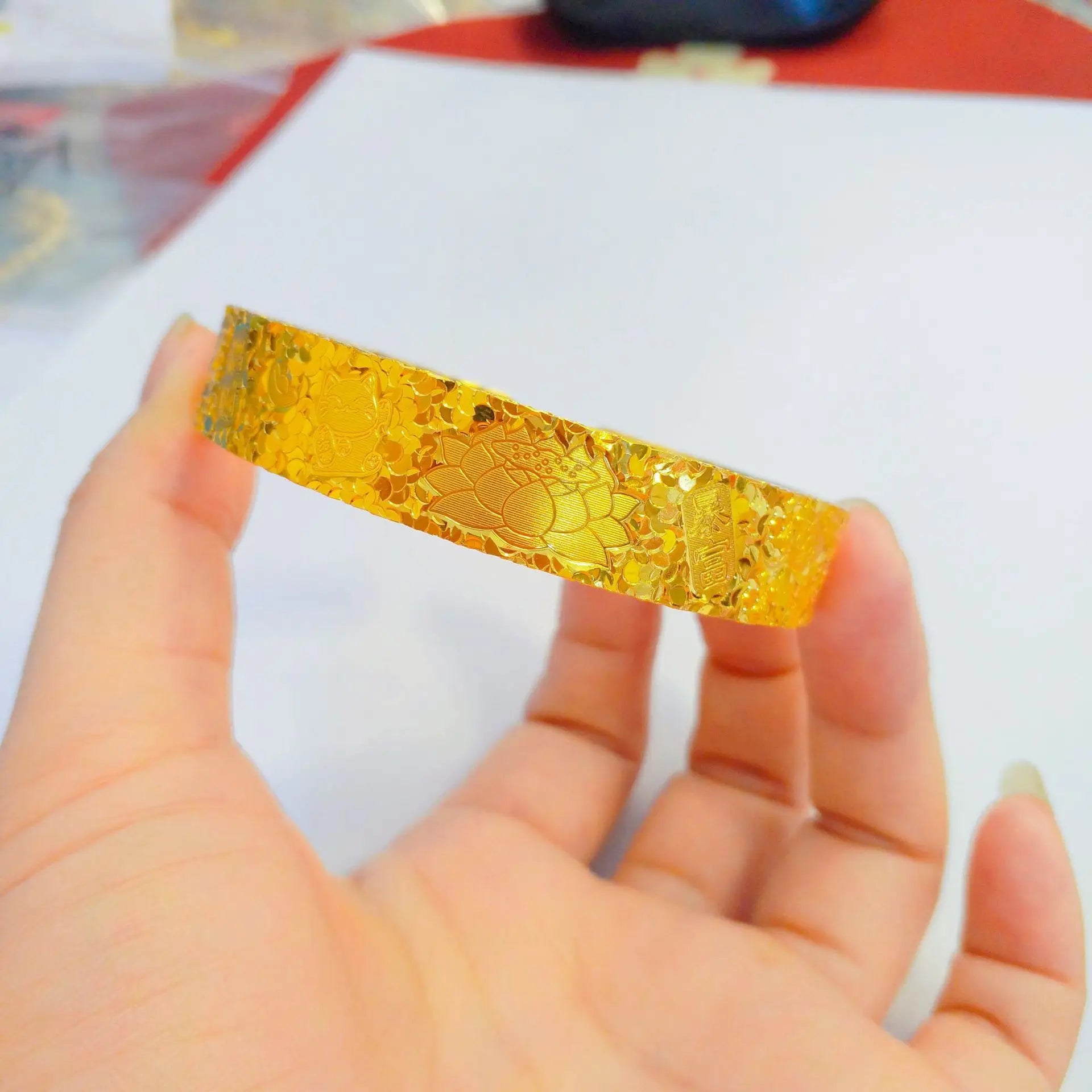 24K Gold Lotus Open Cuff Bracelet