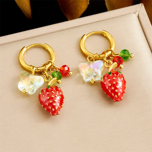 Strawberry Earrings Stainless Steel