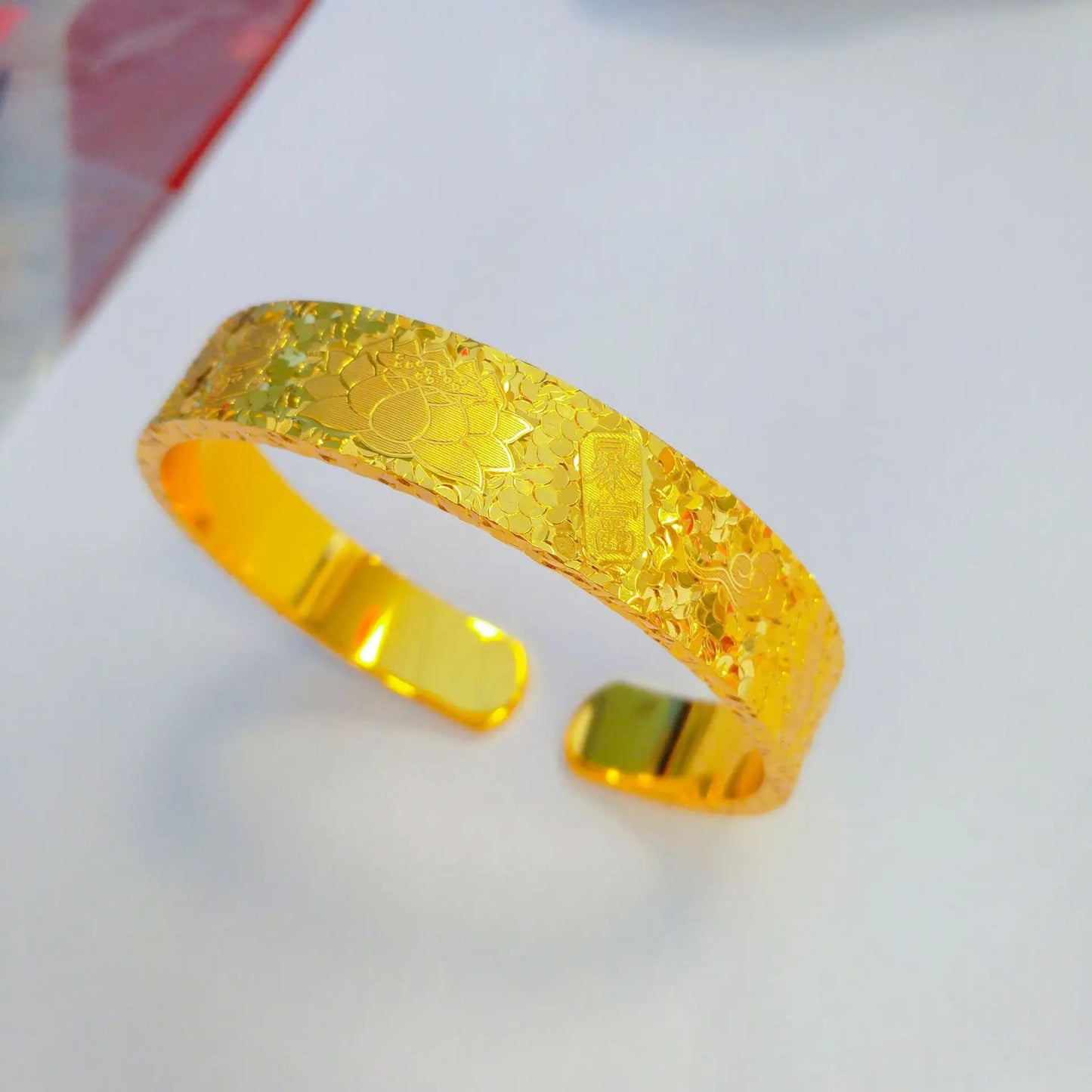 24K Gold Lotus Open Cuff Bracelet