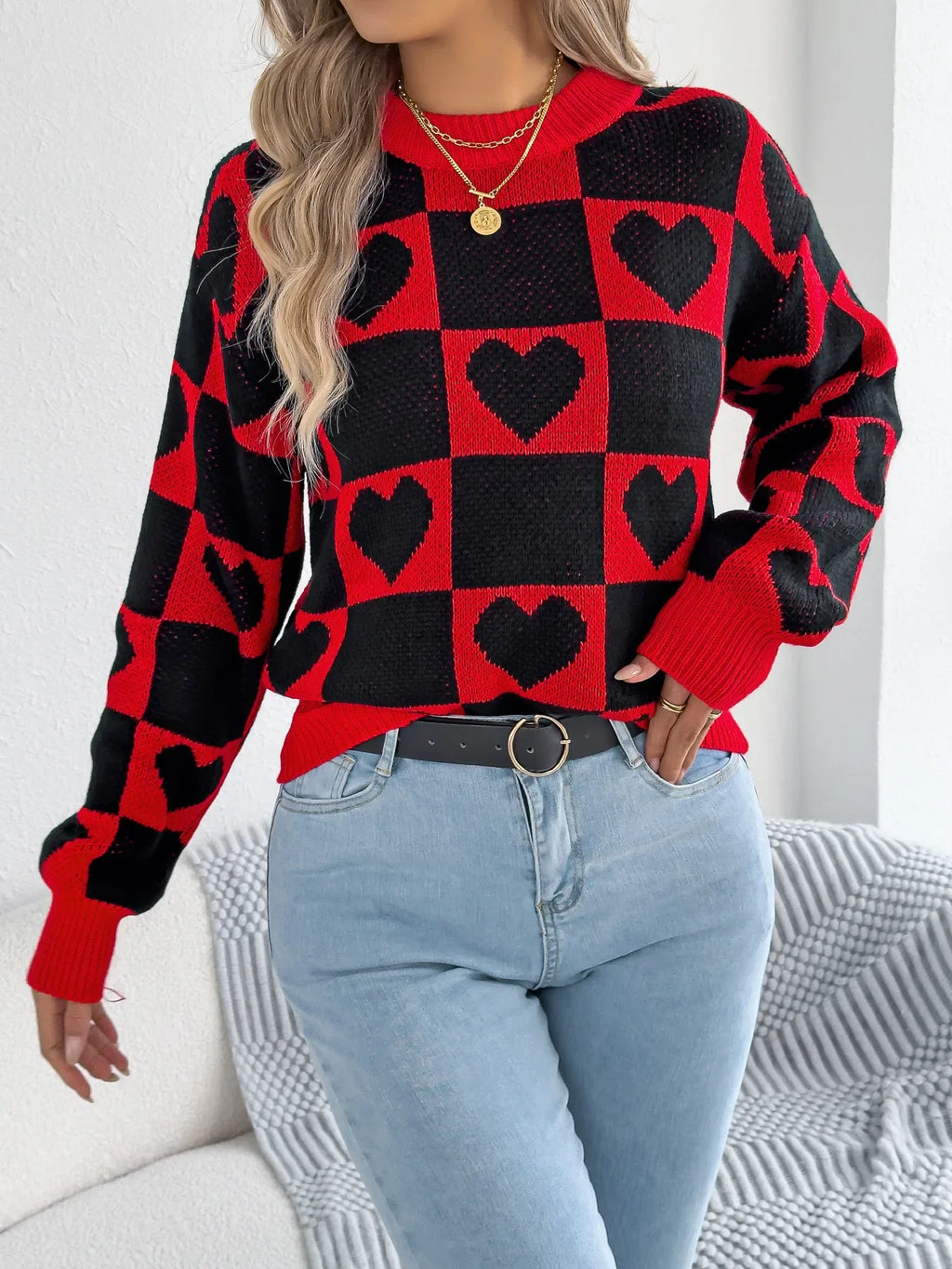 Valentine’s Day Heart Lantern Sleeve Sweater