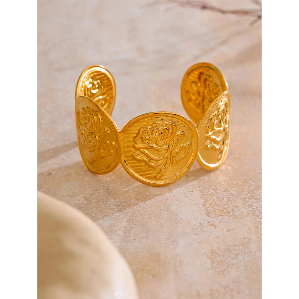 18K Gold Plated Flower Cuff Bracelet
