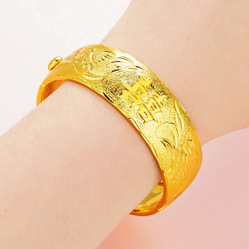 24K Gold Dragon Phoenix Wedding Bracelet