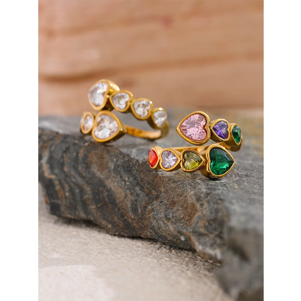 18K Gold Plated Heart Ring Stainless Steel