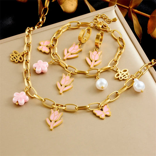 Tulip Jewelry Set Stainless Steel