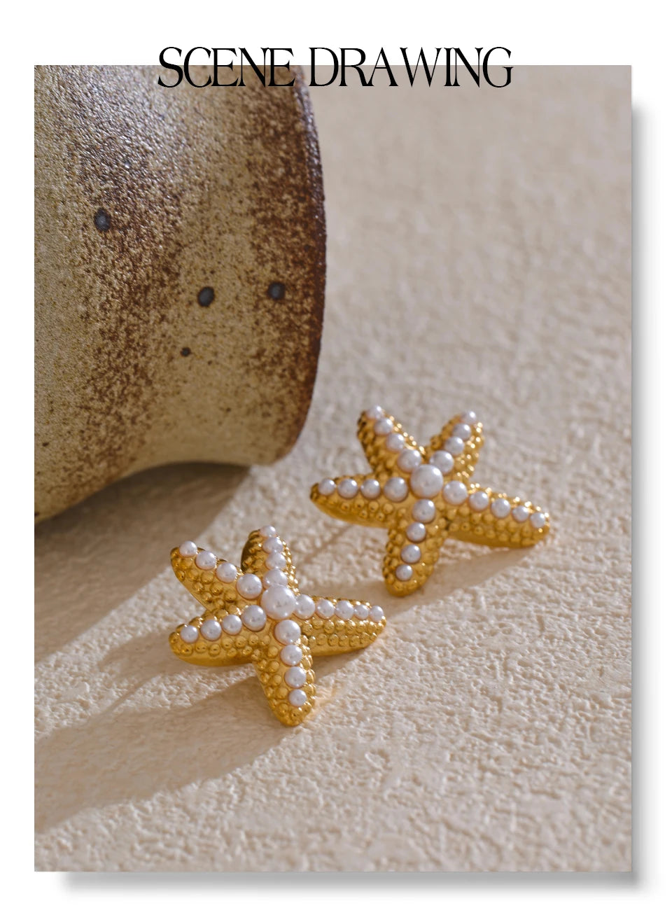Ocean Starfish Pearl Stud Earrings Stainless Steel Vintage